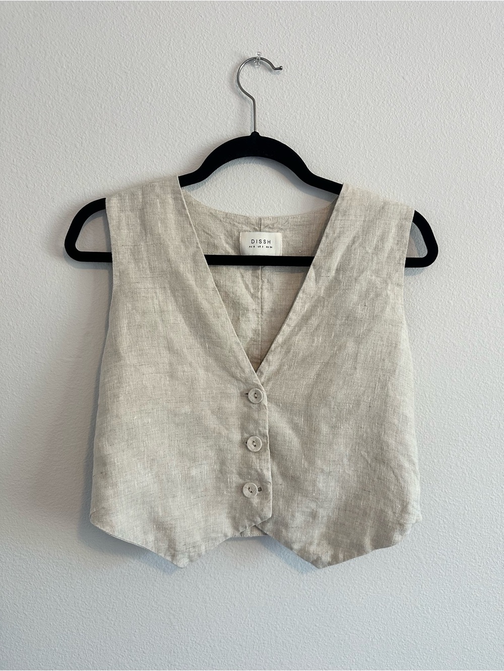 DISSH 100% Linen Neutral Beige Vest Size 2 Minimalist
